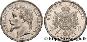SECOND EMPIRE
Type : 5 francs Napoléon III, tête laurée 
Date : 1870 
Mint name / Town : Paris 
Quantity minted : 6246264 
Metal : silver 
Mille...