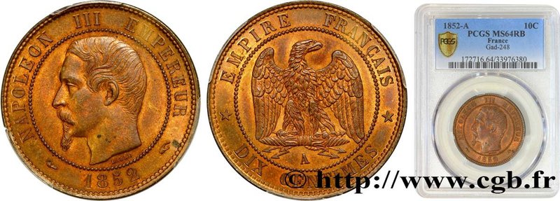 SECOND EMPIRE
Type : Dix centimes Napoléon III, tête nue 
Date : 1852 
Mint n...