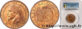 SECOND EMPIRE
Type : Cinq centimes Napoléon III, tête laurée 
Date : 1862 
Mint name / Town : Paris 
Quantity minted : 4019432 
Metal : bronze 
...
