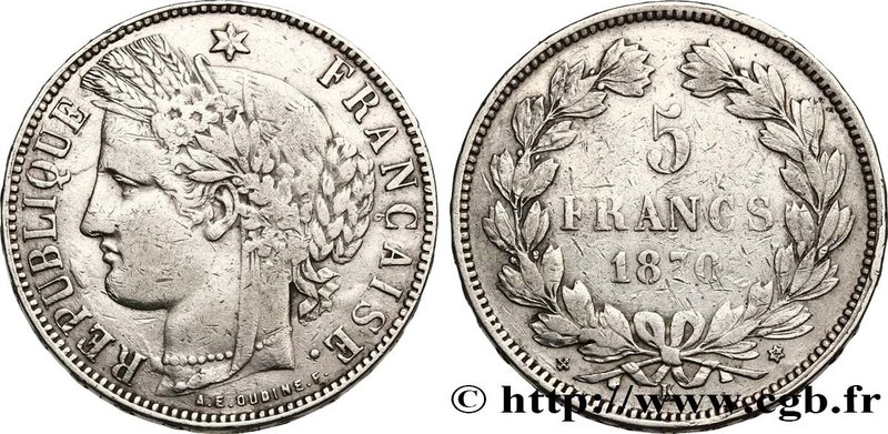 GOUVERNEMENT DE LA DÉFENSE NATIONALE
Type : 5 francs Cérès, sans légende 
Date...