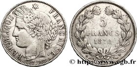 GOUVERNEMENT DE LA DÉFENSE NATIONALE
Type : 5 francs Cérès, sans légende 
Date : 1870 
Mint name / Town : Bordeaux 
Quantity minted : 569662 
Met...