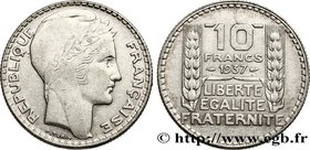 III REPUBLIC
Type : 10 francs Turin 
Date : 1937 
Quantity minted : 52368 
Metal : silver 
Millesimal fineness : 680 ‰
Diameter : 28,01 mm
Orie...