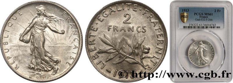III REPUBLIC
Type : 2 francs Semeuse 
Date : 1913 
Quantity minted : 500000 ...