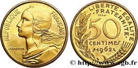 V REPUBLIC
Type : Essai de 50 centimes Marianne 
Date : 1962 
Mint name / Town : Paris 
Quantity minted : 3500 
Metal : bronze-aluminium 
Diamet...