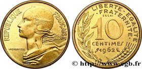 V REPUBLIC
Type : Essai de 10 centimes Marianne 
Date : 1962 
Mint name / Town : Paris 
Quantity minted : 3.500 
Metal : bronze-aluminium 
Diame...