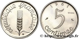 V REPUBLIC
Type : Essai de 5 centimes Épi 
Date : 1961 
Mint name / Town : Paris 
Quantity minted : 3500 
Metal : steel 
Diameter : 19 mm
Orien...