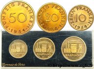 SAAR TERRITORIES
Type : Boîtier d’essais de 10, 20 et 50 Franken 
Date : 1954 
Mint name / Town : Paris 
Quantity minted : 1100 
Metal : bronze-a...