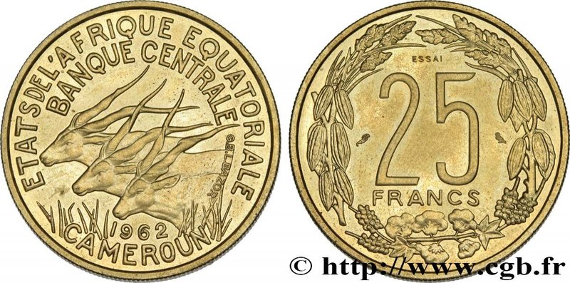 EQUATORIAL AFRICAN STATES
Type : 25 Francs antilopes Essai 
Date : 1962 
Mint...