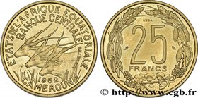EQUATORIAL AFRICAN STATES
Type : 25 Francs antilopes Essai 
Date : 1962 
Mint name / Town : Paris 
Metal : bronze-aluminium 
Diameter : 27 mm
Or...