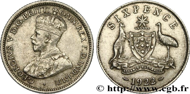 AUSTRALIA
Type : 6 Pence Georges V 
Date : 1922 
Quantity minted : 1488000 
...