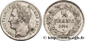 BELGIUM
Type : 1/4 Franc Léopold Ier tête laurée 
Date : 1834 
Mint name / Town : Bruxelles 
Quantity minted : 762000 
Metal : silver 
Millesima...