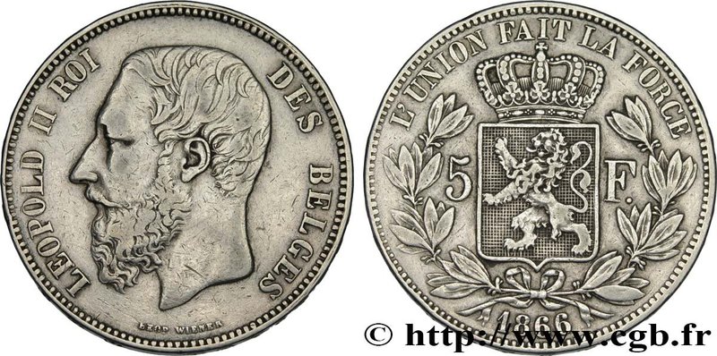 BELGIUM - KINGDOM OF BELGIUM - LEOPOLD II
Type : 5 Francs 
Date : 1866 
Quant...
