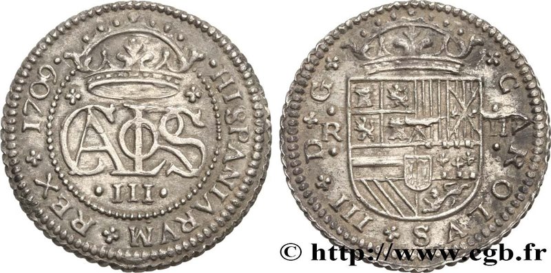 SPAIN
Type : 2 Reales Charles III 
Date : 1709 
Mint name / Town : Barcelone ...