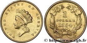 UNITED STATES OF AMERICA
Type : 1 Dollar ”Indian Princess” 
Date : 1854 
Mint name / Town : Philadelphie 
Quantity minted : 783943 
Metal : gold ...