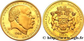 GABON
Type : 100 Francs Proof Léon Mba 
Date : 1960 
Mint name / Town : Paris 
Quantity minted : 500 
Metal : gold 
Millesimal fineness : 900 ‰...
