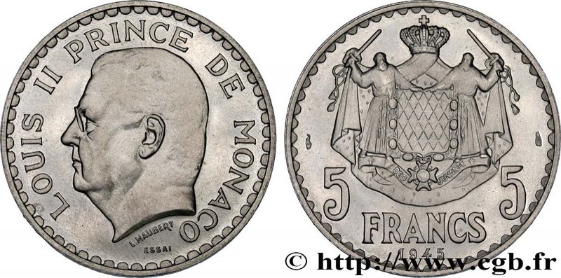 MONACO - LOUIS II
Type : Essai de 5 Francs 
Date : 1945 
Mint name / Town : P...