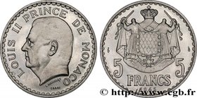 MONACO - LOUIS II
Type : Essai de 5 Francs 
Date : 1945 
Mint name / Town : Paris 
Quantity minted : 1100 
Metal : aluminium 
Diameter : 31,08 m...