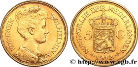 NETHERLANDS
Type : 5 Gulden Wilhelmina 
Date : 1912 
Mint name / Town : Utrecht 
Quantity minted : 1000000 
Metal : gold 
Millesimal fineness : ...