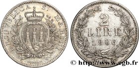 SAN MARINO
Type : 2 Lire 
Date : 1906 
Mint name / Town : Rome 
Quantity minted : 15000 
Metal : silver 
Millesimal fineness : 835 ‰
Diameter :...