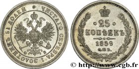 RUSSIA
Type : 25 Kopecks Alexandre II 
Date : 1859 
Mint name / Town : Saint-Petersbourg 
Quantity minted : 4400000 
Metal : silver 
Millesimal ...