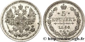 RUSSIA
Type : 5 Kopecks 
Date : 1860 
Mint name / Town : Saint-Petersbourg 
Metal : silver 
Millesimal fineness : 868 ‰
Diameter : 15 mm
Orient...