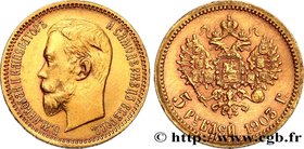 RUSSIA
Type : 5 Roubles Nicolas II 
Date : 1903 
Mint name / Town : Saint-Petersbourg 
Metal : gold 
Millesimal fineness : 900 ‰
Diameter : 18 m...