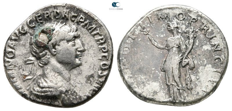 Trajan AD 98-117. Rome
Denarius AR

19 mm., 3,35 g.



very fine