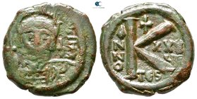Justin II AD 565-578. Thessalonica. Half follis Æ