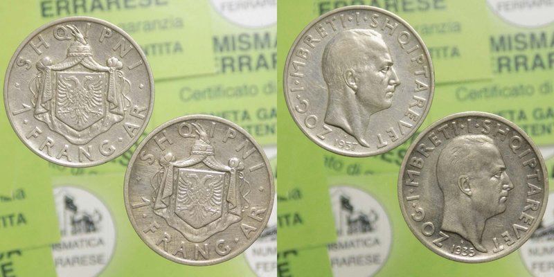 Albania - Lotto 2 Monete - Amet Zogu I - 1 Franga Ar 1935 - 1 Franga Ar 1937 - A...
