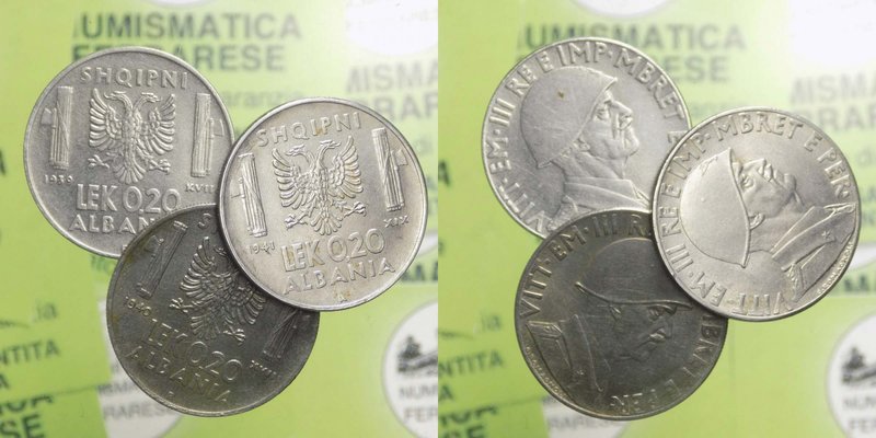 Albania - Lotto di 3 Pezzi; Vittorio Emanuele III (1939-1943) 0,20 Lek 1939 - 19...