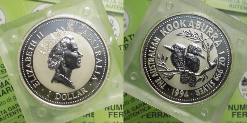 Australia - 1 Oz - Elisabetta II - 1 Dollaro Kookaburra 1994 - Ag