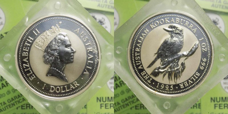 Australia - 1 Oz - Elisabetta II - 1 Dollaro Kookaburra 1995 - Ag