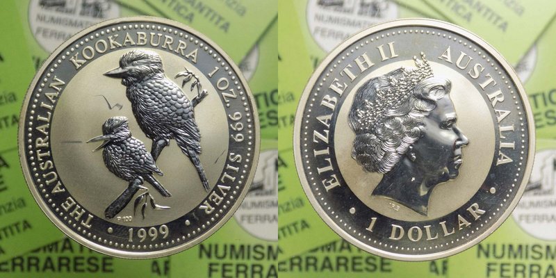 Australia - 1 Oz - Elisabetta II - 1 Dollaro Kookaburra 1999 - Ag
