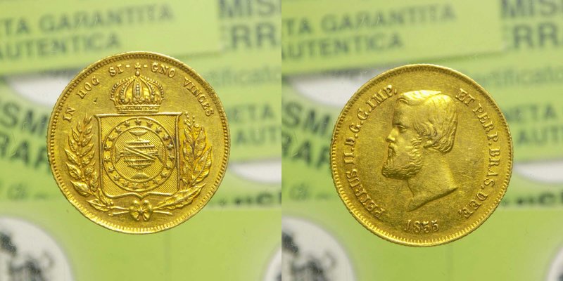 Brasile - Pedro II ( 1831-1889) 5000 Reis 1855 - KM#470 - Au