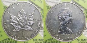 Canada - Elisabetta II - 5 dollari 1988 - "Maple Leaf" - Ag