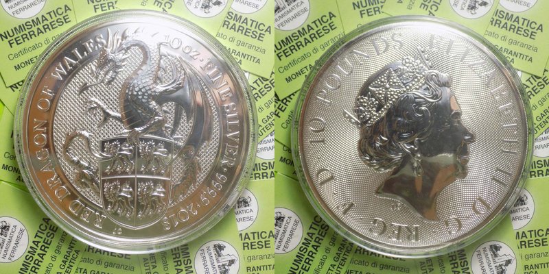 Inghilterra - Elisabetta II - 10 oz drago 2018 - Ag