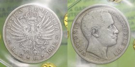 Vittorio Emanuele III - Vittorio Emanuele III (1900-1943) 2 Lire 1902 "Aquila Sabauda" - Ag - Periziata BB+ - RARA