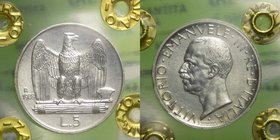 Vittorio Emanuele III - Vittorio Emanuele III (1900-1943) 5 Lire "Aquilino" 1928 * (Una Rosetta) - RARO - Montenegro 121 - Ag - Periziato FDC