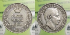 Vittorio Emanuele III (1910-1925) 1/2 Rupia 1915 - Ag - Montenegro 452 - RR MOLTO RARA
qSPL