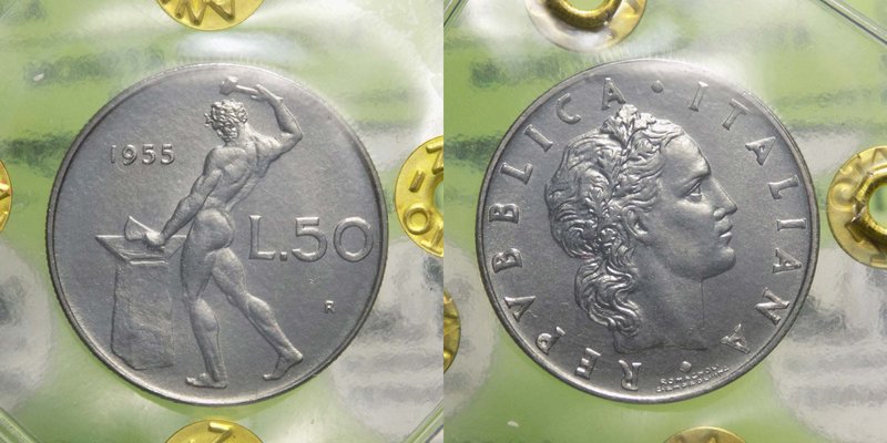 50 Lire "Vulcano" 1955 - Periziato FDC