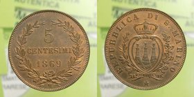Repubblica di San Marino - 5 Centesimi 1869 Milano - Montenegro 11 - Cu