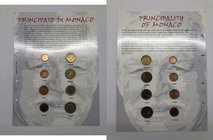 Raccolta BOLAFFI : Principato di Monaco Serie Euro 8 Valori 1 - 2 - 5 - 10 - 20 - 50 cent - 1 - 2 euro anno 2001