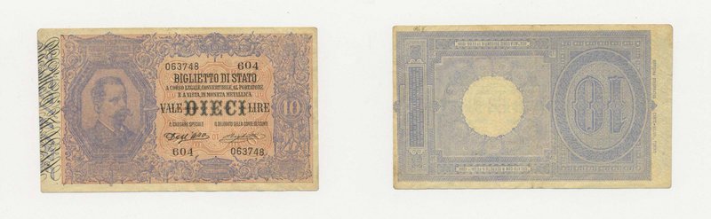 ITALIA - Biglietto di Stao - Umberto I - 10 Lire - Dell'Ara/Righetti 25/10/1892 ...