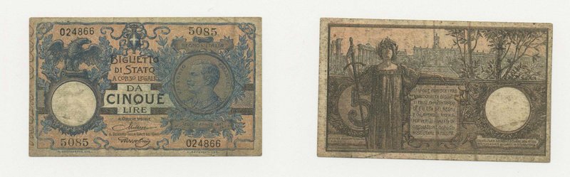 ITALIA - Biglietto di Stato - Vittorio Emanuele III - 5 Lire - Maltese/Rossolini...