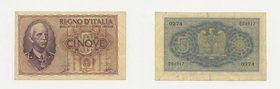 ITALIA - Biglietto di Stato - Vittorio Emanuele III - 5 Lire "Impero" - Grassi/Porena/Cossu 1940 XVIII