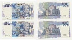 ITALIA - Lotto n.2 Banconote 10000 lire Volta - Consecutive - Ciampi/Speziali 10/09/1992