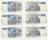 ITALIA - Lotto n.3 Banconote 10000 Lire Volta - Consecutive - Ciampi/Speziali 22/11/1989