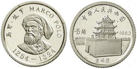 China
Volksrepublik, seit 1949
5 Jiao Marco Polo Silber 1983 Auflage nur 7000 Ex. In Kapsel. Polierte Platte