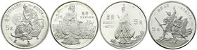 China
Volksrepublik, seit 1949
4 X 5 Yuan Silber 1985. Große Persönlichkeiten der chinesischen Geschichte 2. Ausgabe. Laodose, Qu Yuan, Sun Wu, Chen...