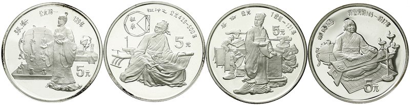 China
Volksrepublik, seit 1949
4 X 5 Yuan Silber 1986. Große Persönlichkeiten ...